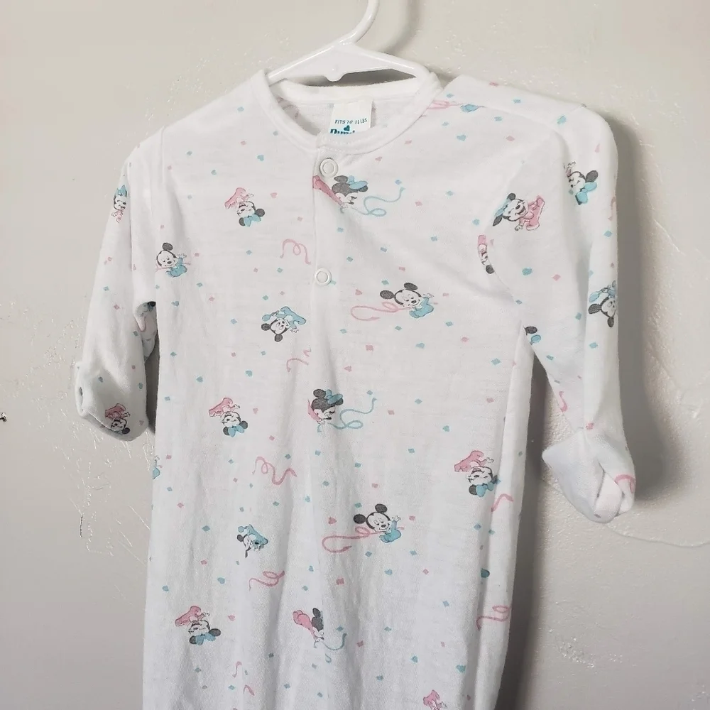 Dundee Vintage Baby One Size Sleep Sack Dress Nightgown White Minnie Mickey 90s